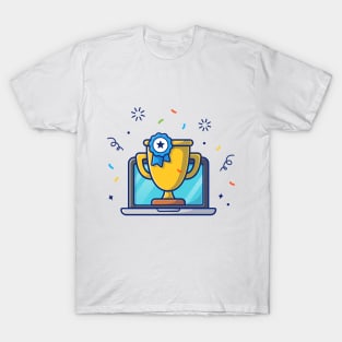 Gold trophy badge with laptop cartoon T-Shirt